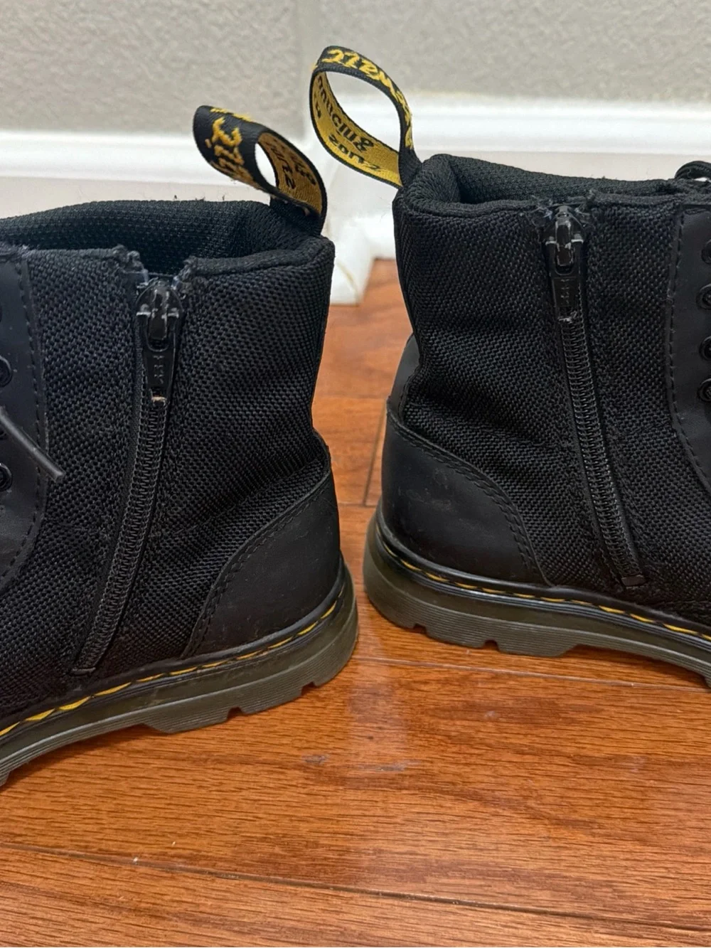 Dr. Martens Doc Combs J Combat Lace Up Boots Canvas Zip Black Kids Sz 2